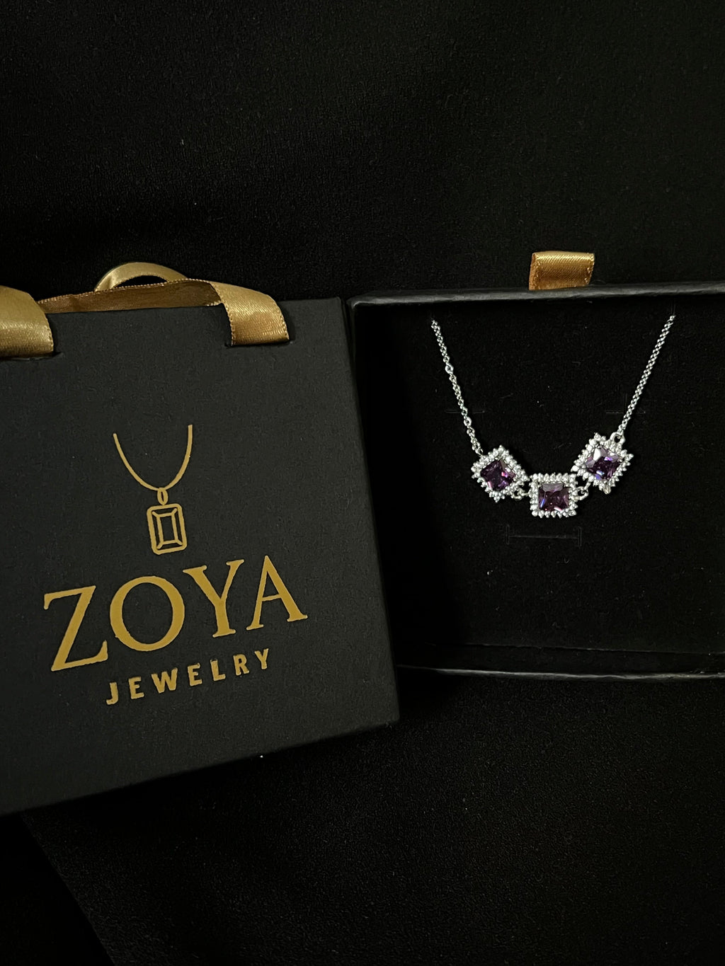 Amethyst Square Halo (Purple Stones)