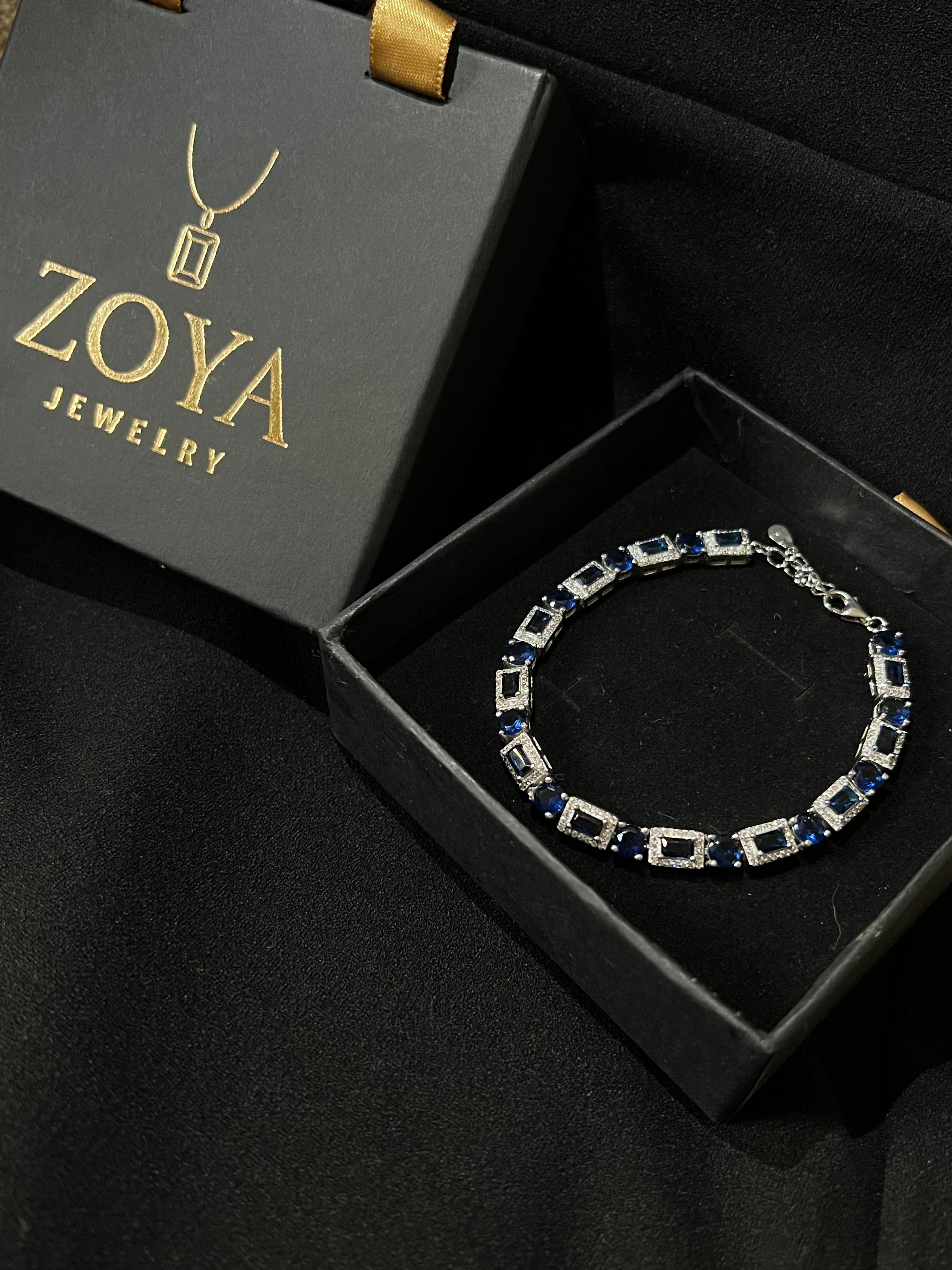 Geometric Sapphire Tennis Bracelet (Mixed Blue Cuts)
