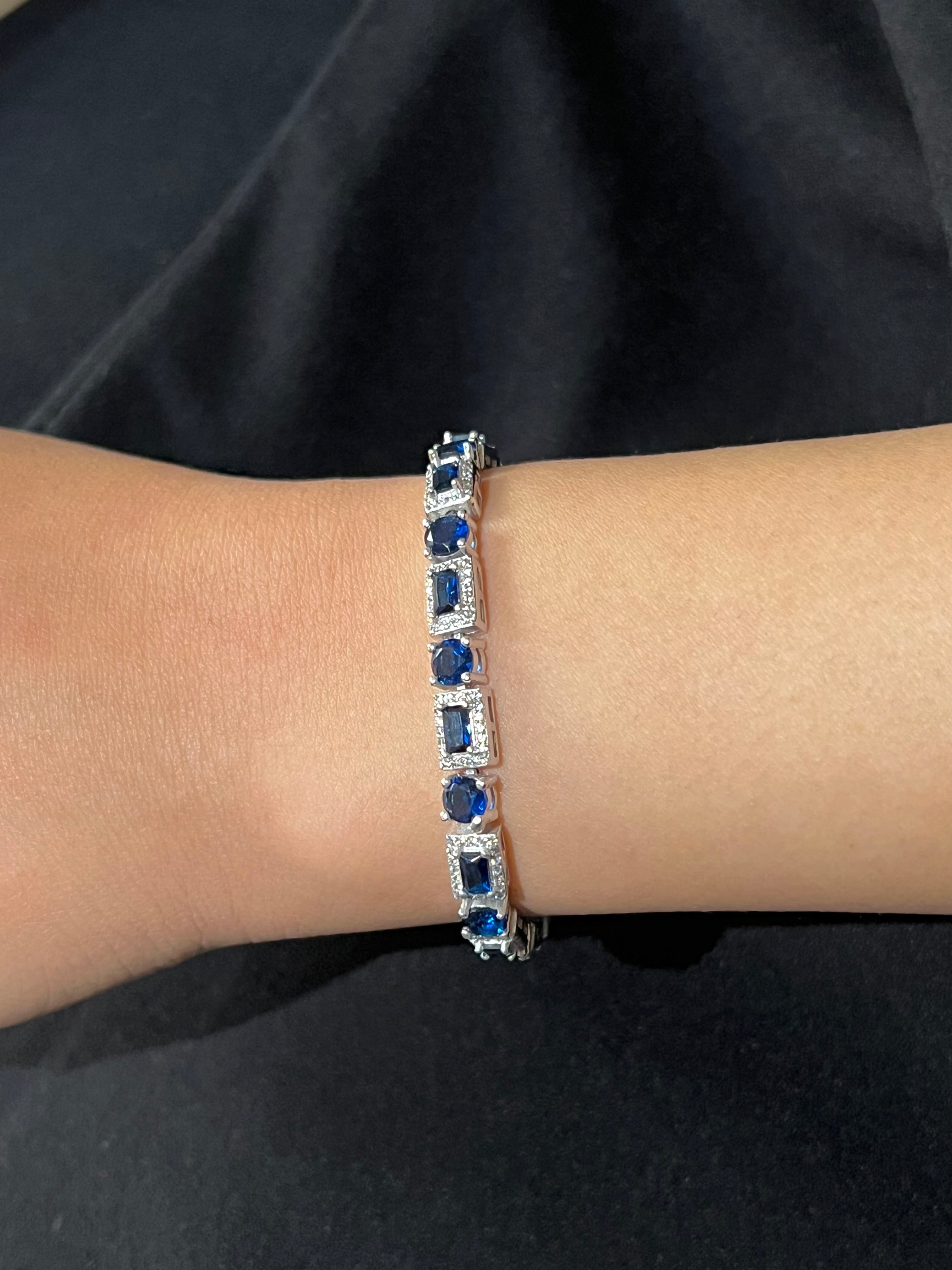 Geometric Sapphire Tennis Bracelet (Mixed Blue Cuts)